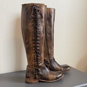 Bed Stu Distressed Tall Lace-Up Riding Boots in Distressed Brown
